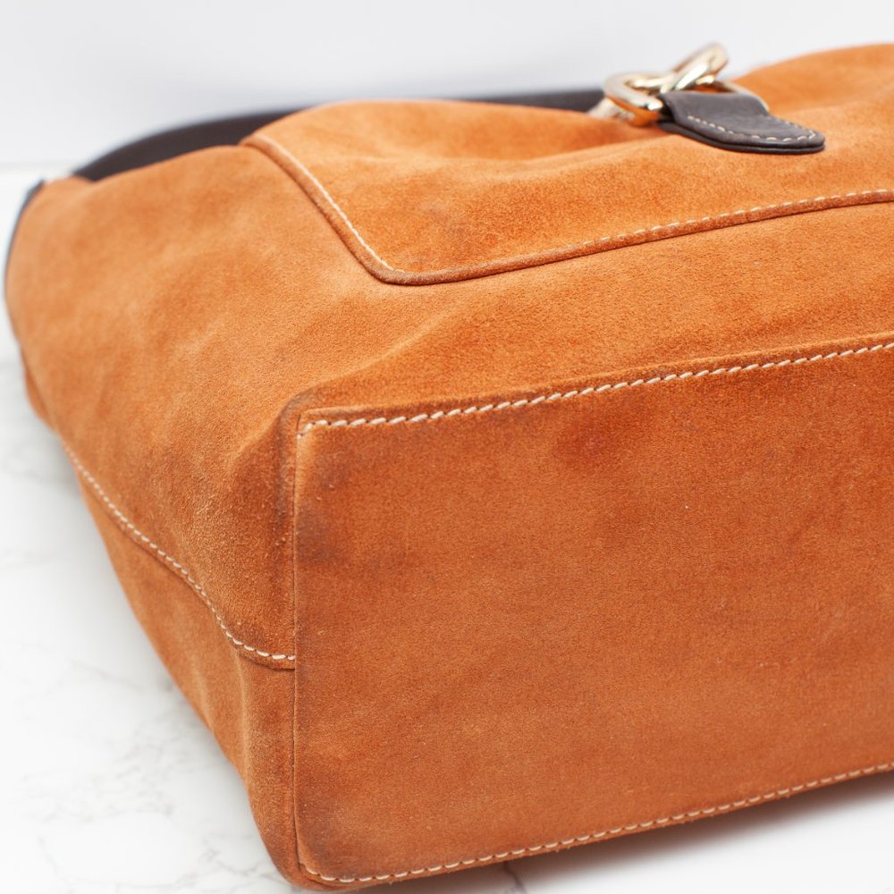 Dooney And Bourke Honey Color British Tan Suede Hobo Shoulder Bag - Picture 5 of 8